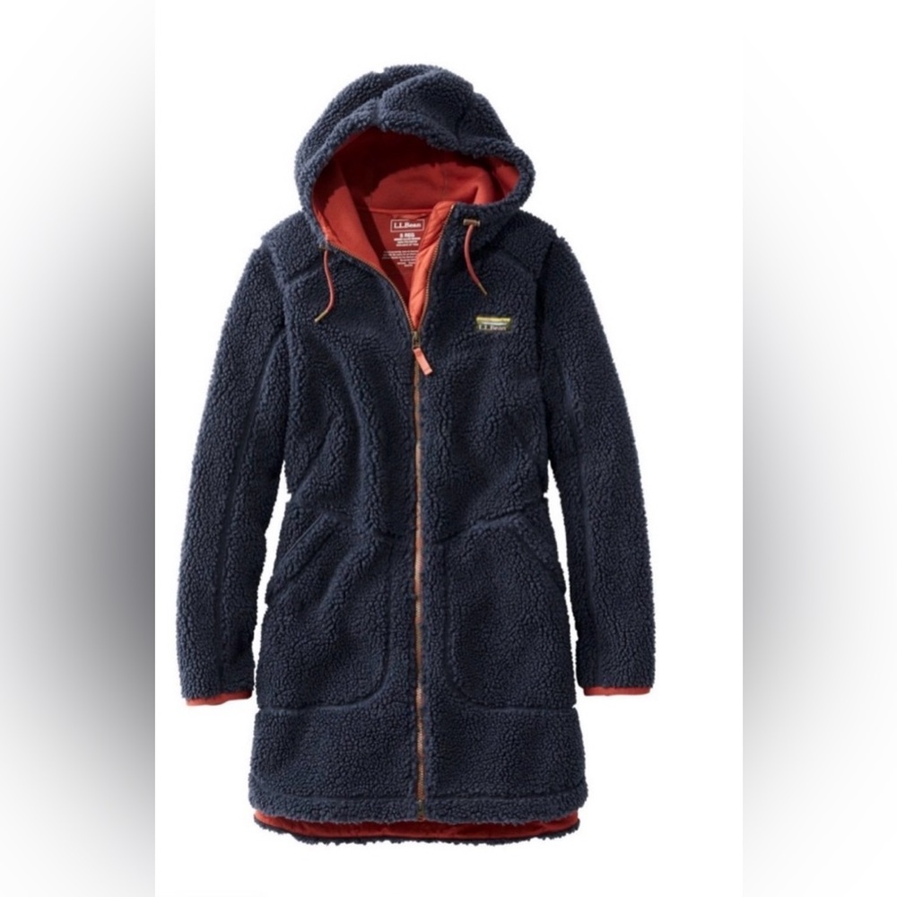 L.L. Bean Women's Navy and Red Hooded Puffer Coat